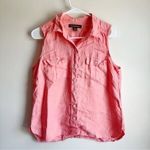 Tommy Bahama Pink 100% Linen Button Front Polo Tank Top